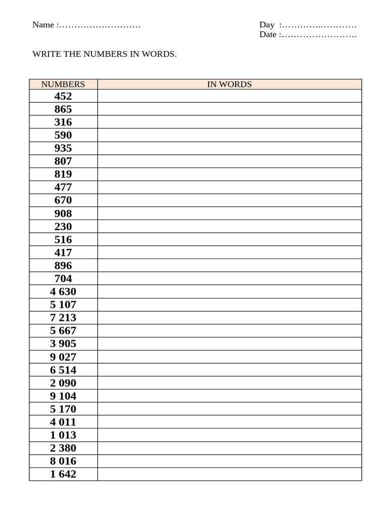 Numbers in Word | PDF