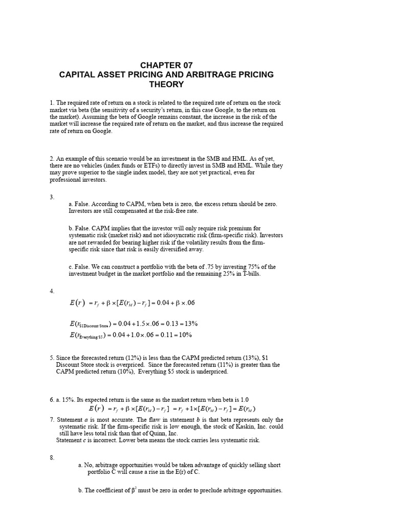 Ch7 投資學 Exercise | PDF | Capital Asset Pricing Model | Beta (Finance)