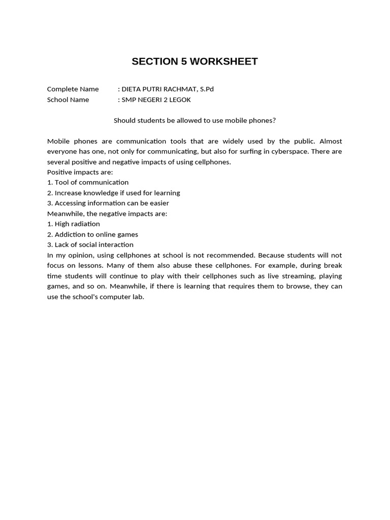 Worksheet Section 5 | PDF