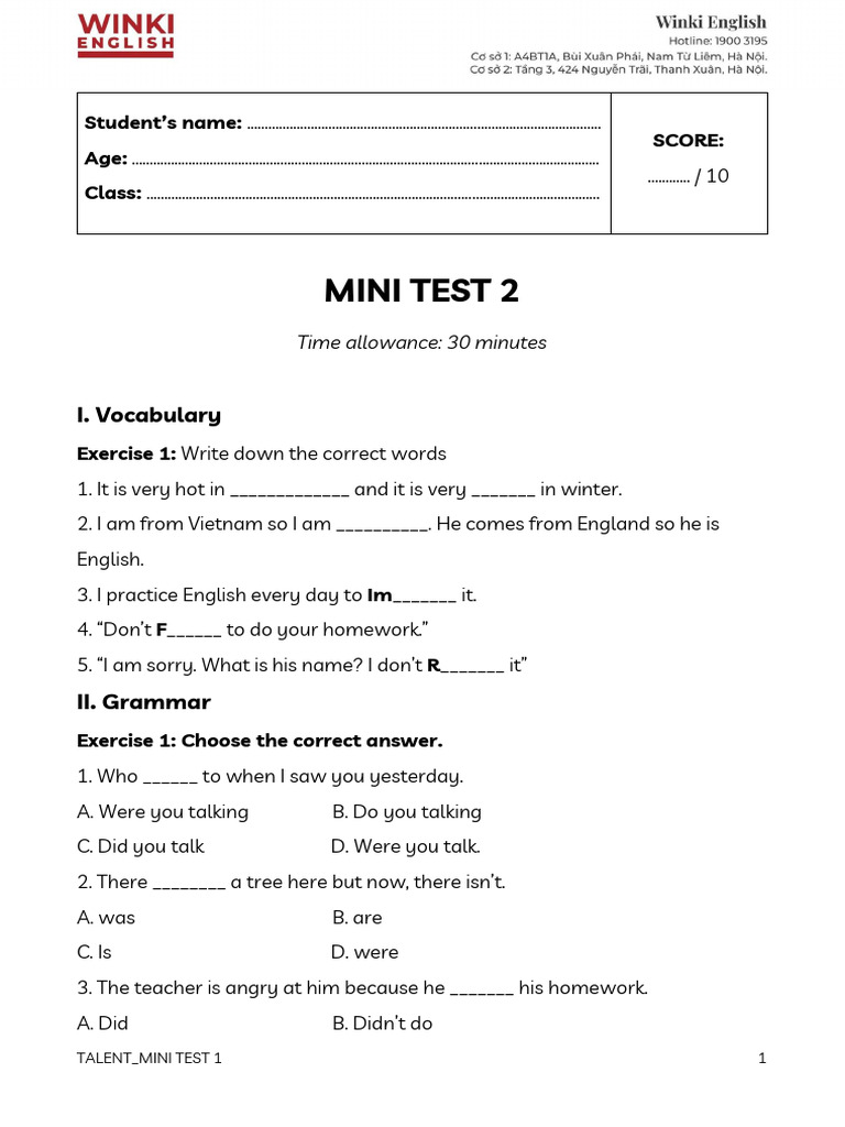 Mini Test 2 - 19 Thang 12 | PDF | Chess | Chess Openings