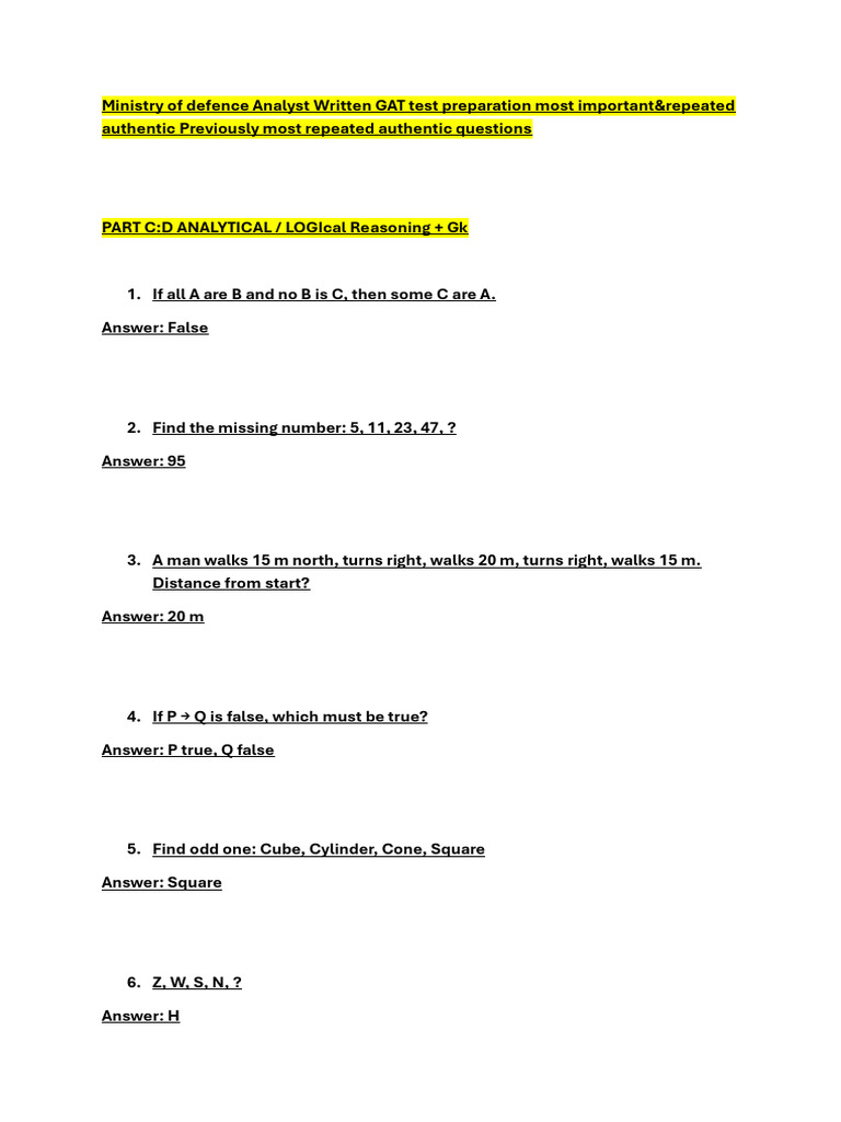 Ministry of Defence Analyst Gat Test Previously Repeated Authentic ...