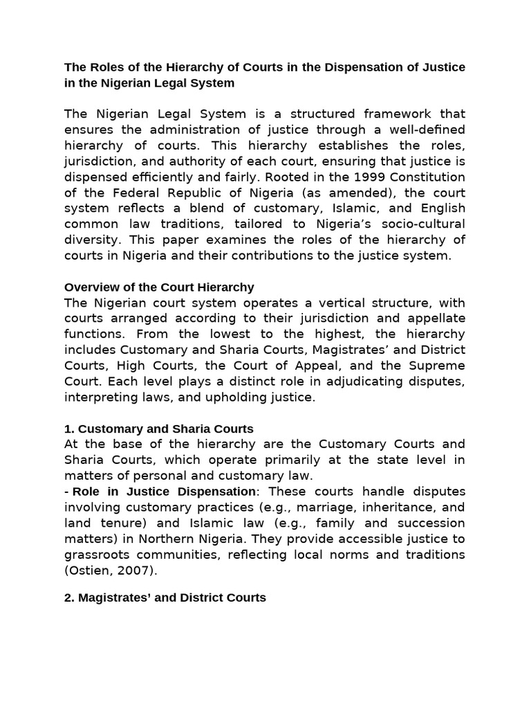 The Roles of The Hierarchy of Courts in The Dispensation of Justice in ...