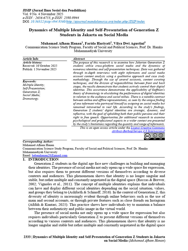 Dynamics of Multiple Identity and Self-Presentatio | PDF | Identity ...