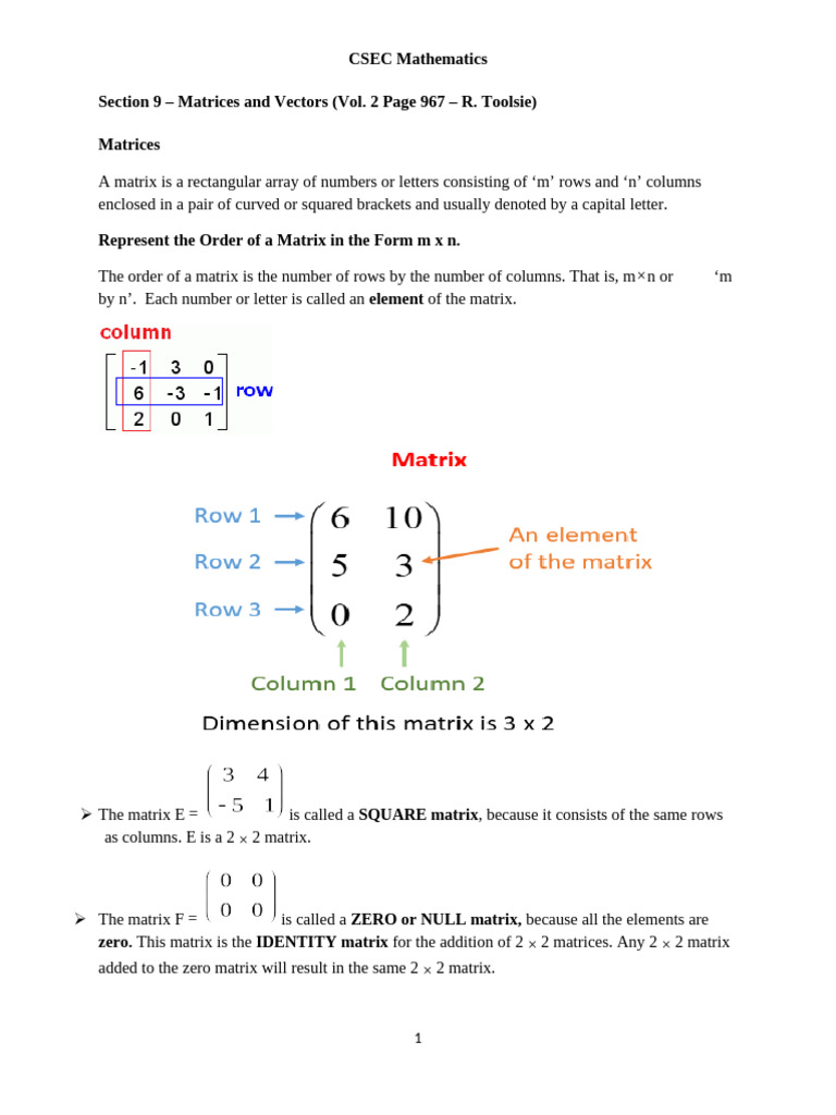 Matrices Notes GR 11 | PDF | Matrix (Mathematics) | Mathematical Physics