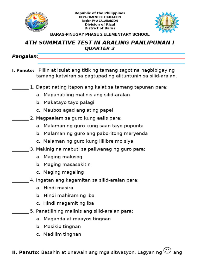 Q3 4TH Summative Test Ap 1 | PDF