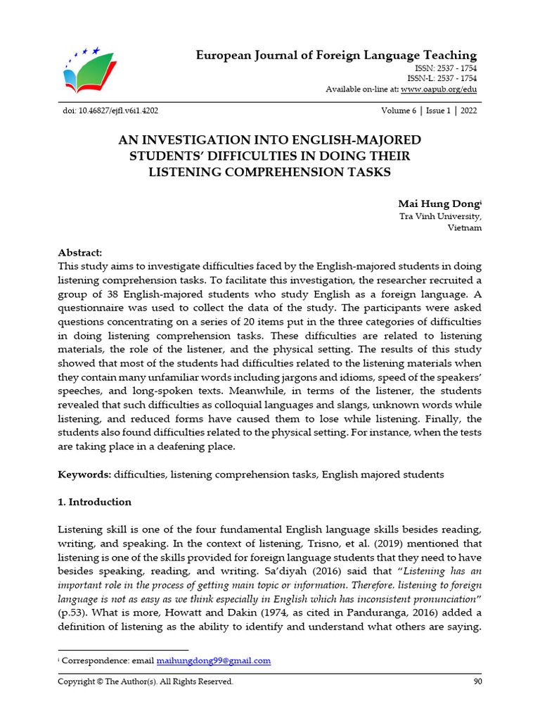 An Investigation Into English Majored Students Difficulties w9ed3dri ...
