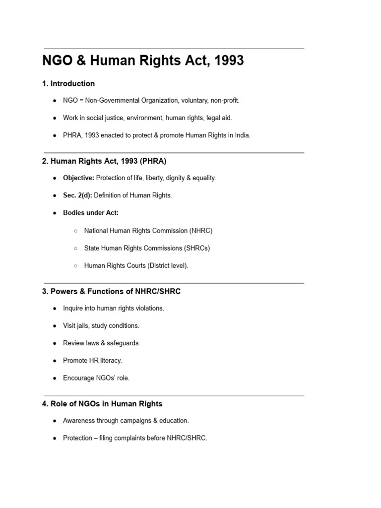 NGO & Human Rights Act, 1993 | PDF | Non Governmental Organization ...