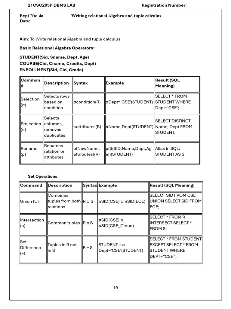 Expt 4to 9 - DBMS Lab Manual | PDF | Pl/Sql | Relational Model