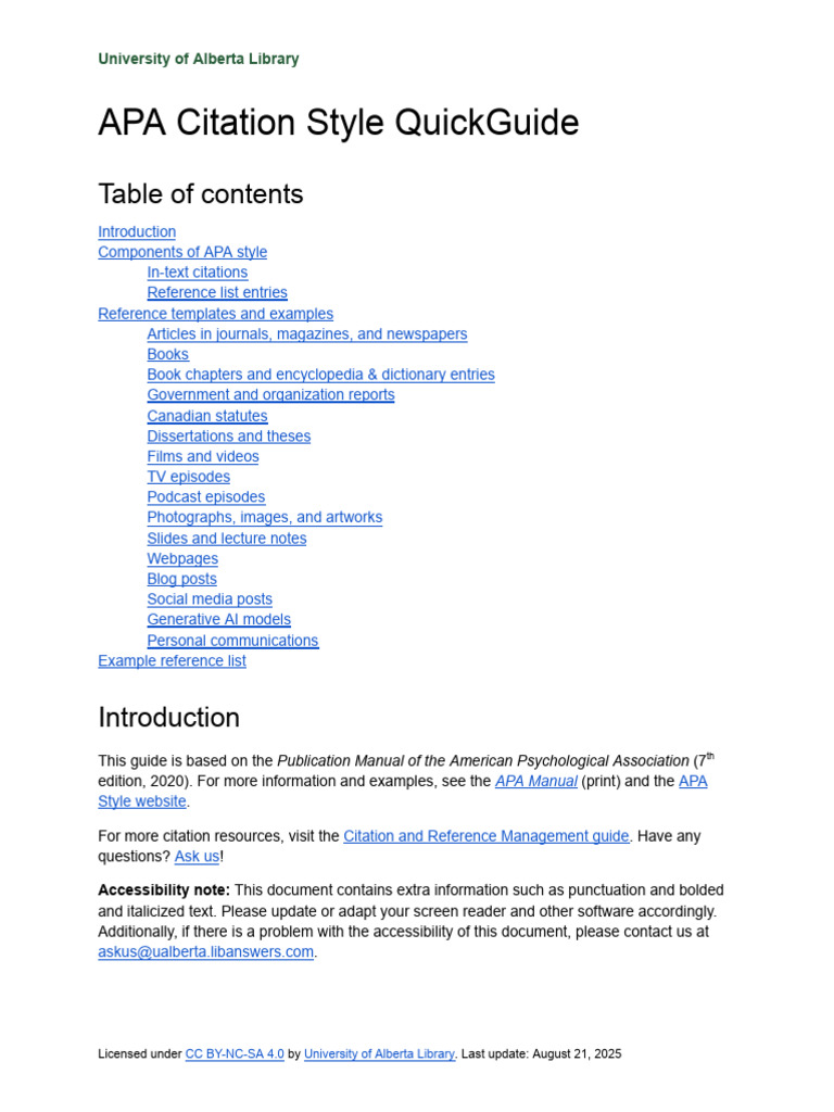 Apa Citation Quickguide Ual 2025-08-21 | PDF | Citation | Apa Style