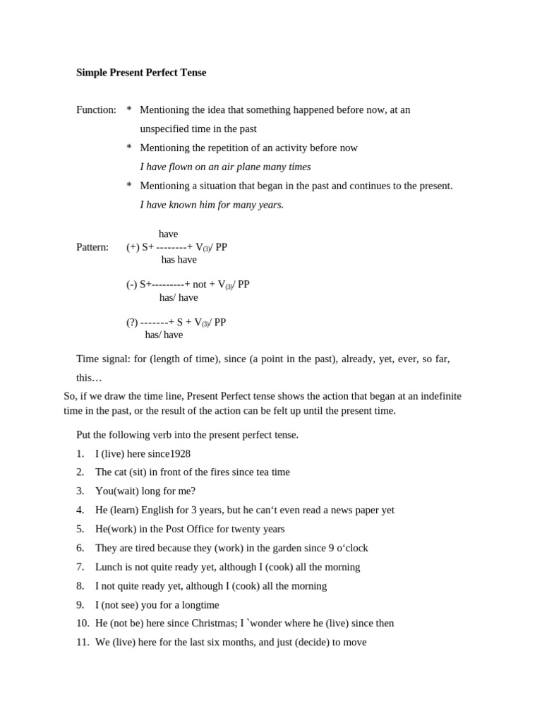 Simple Present Perfect Tense | PDF | Language Mechanics | Grammar