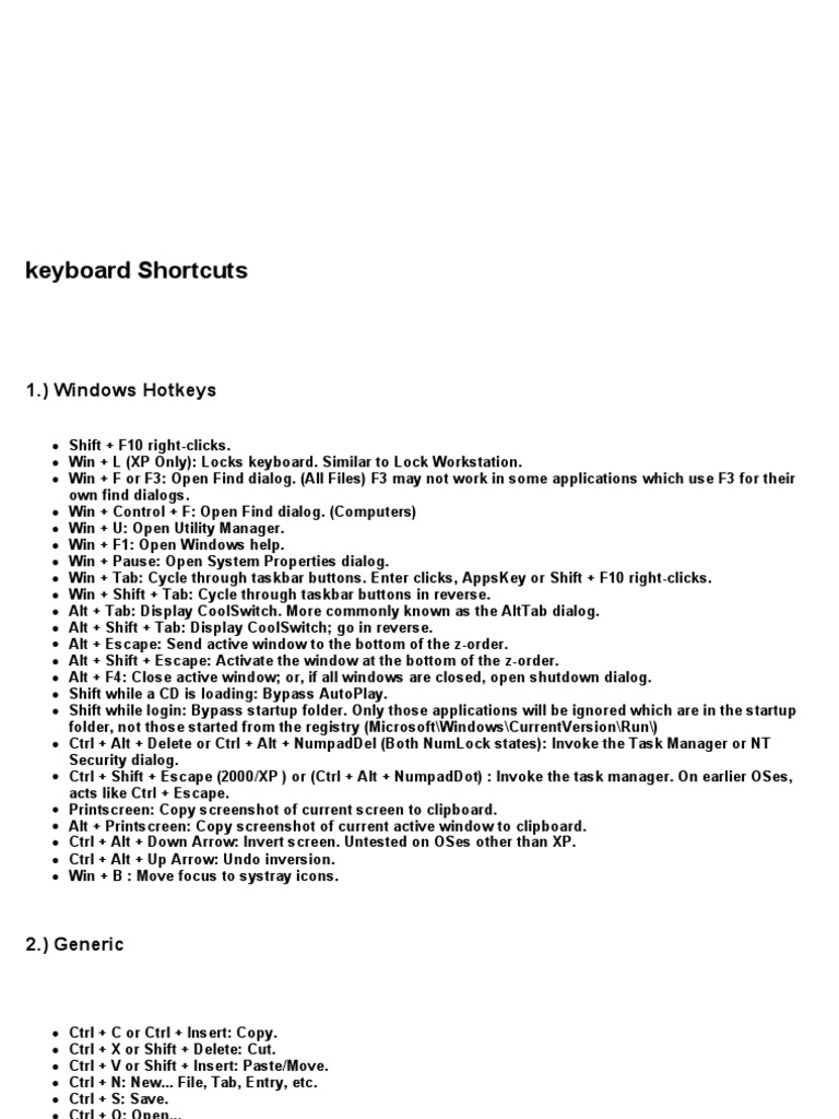 Essential Keyboard Shortcuts Guide | PDF | Computers
