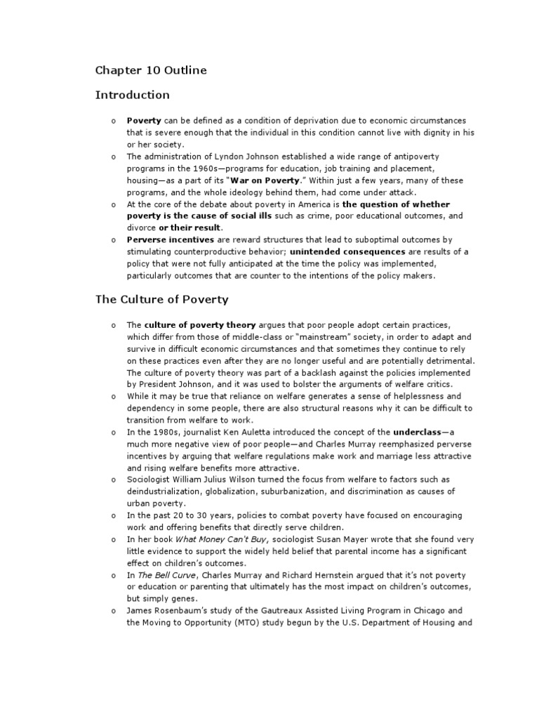 Sociology CH 10 Outline PDF Poverty Threshold Poverty