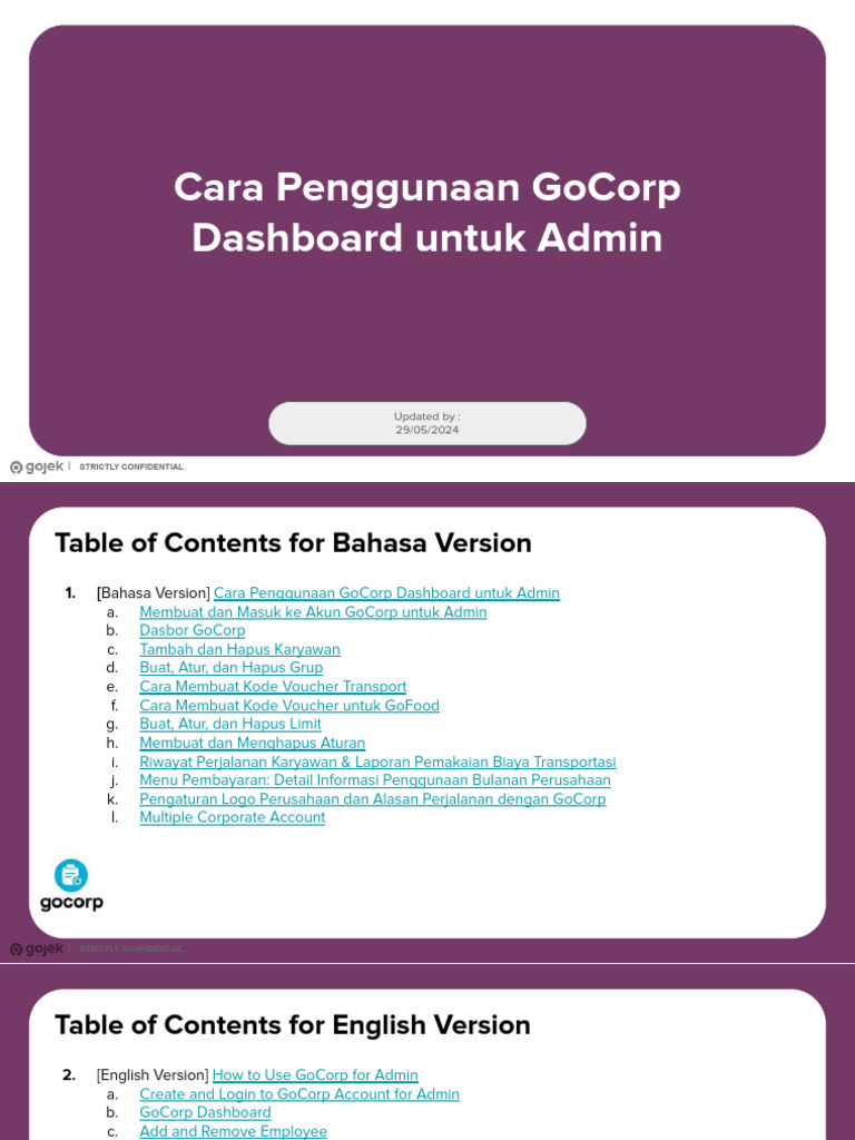 Cara Penggunaan GoCorp Dashboard Untuk Admin | PDF