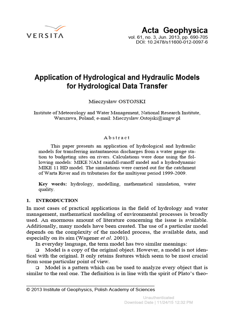 Application of Hydrological and Hydraulic Models F | PDF | Discharge ...
