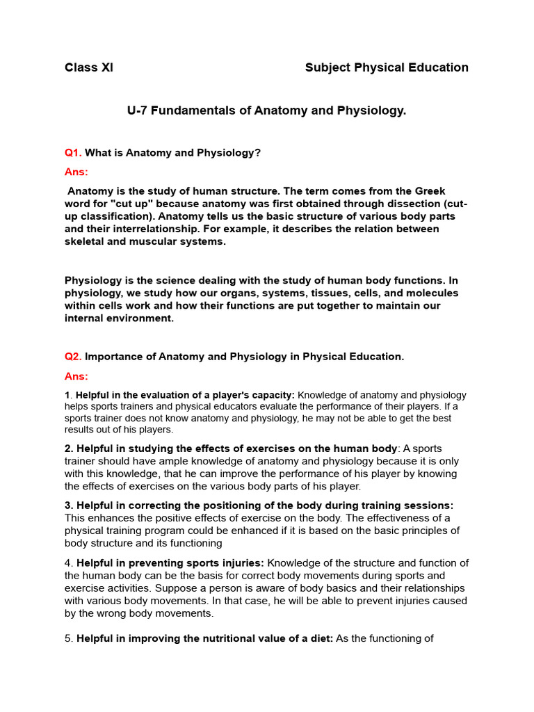 SCRIBD Notes of Fundamentals of Anatomy and Physiology in Sports | PDF ...
