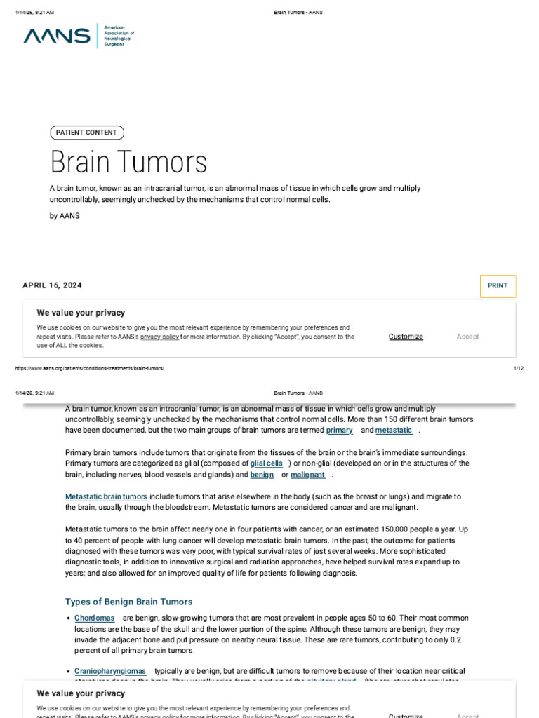 Brain Tumors - AANS | PDF | Brain Tumor | Radiation Therapy