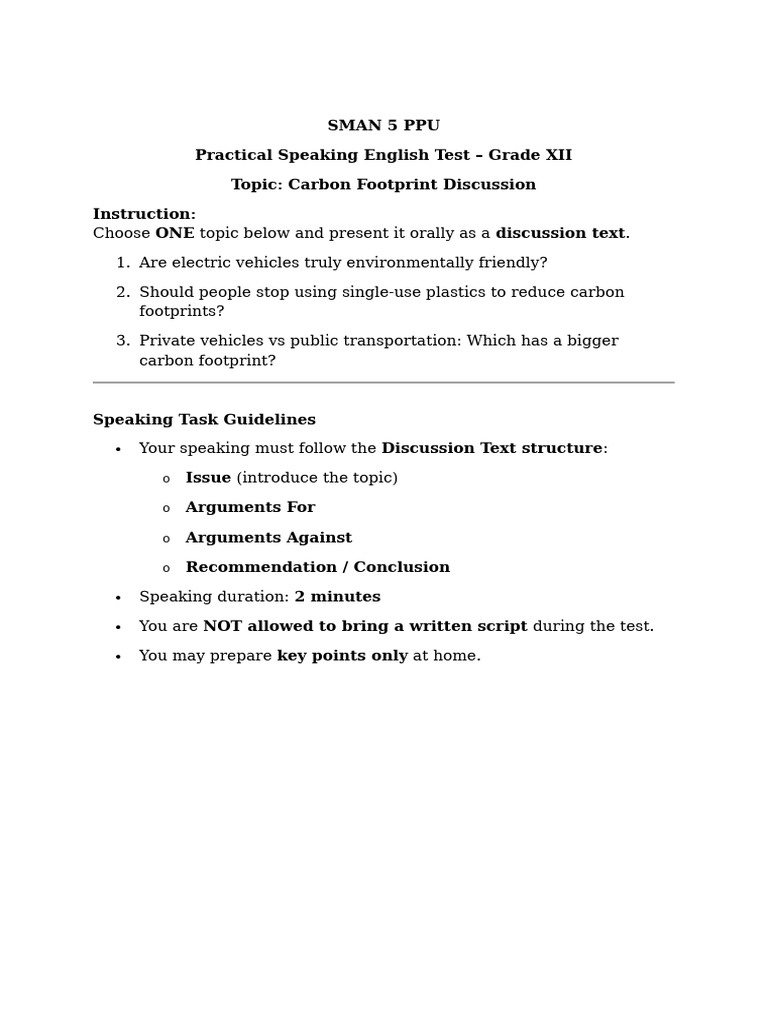 Speaking Test Guideline | PDF | Human Communication