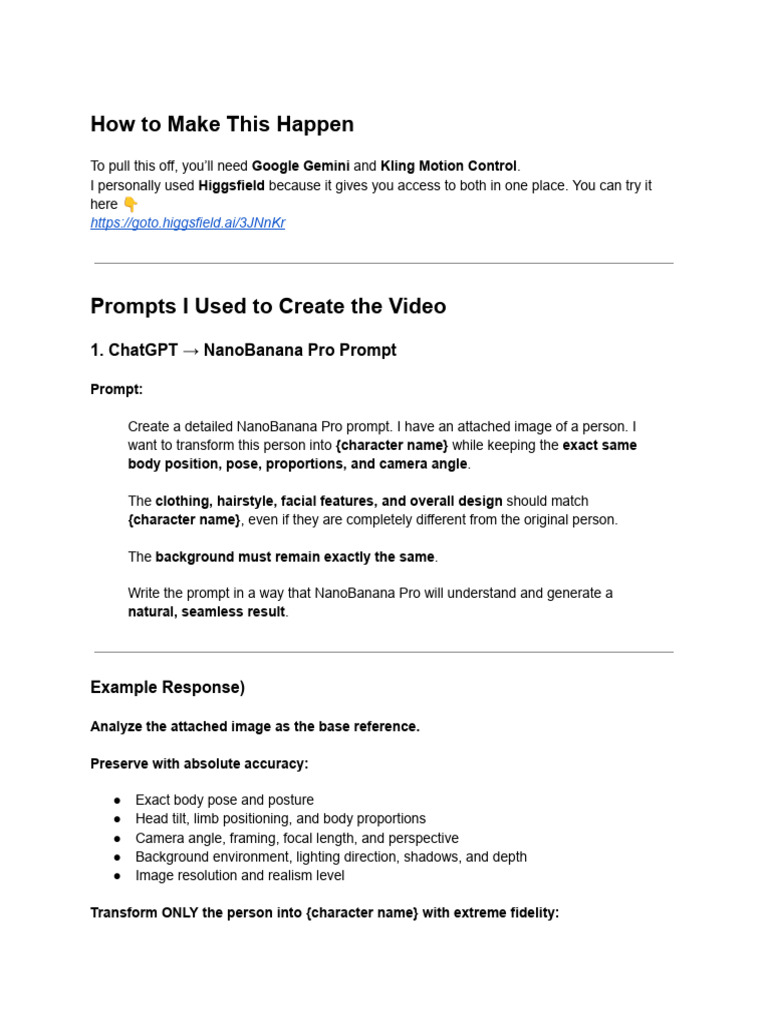 Prompts I Used To Create The Video | PDF | Camera | Imaging