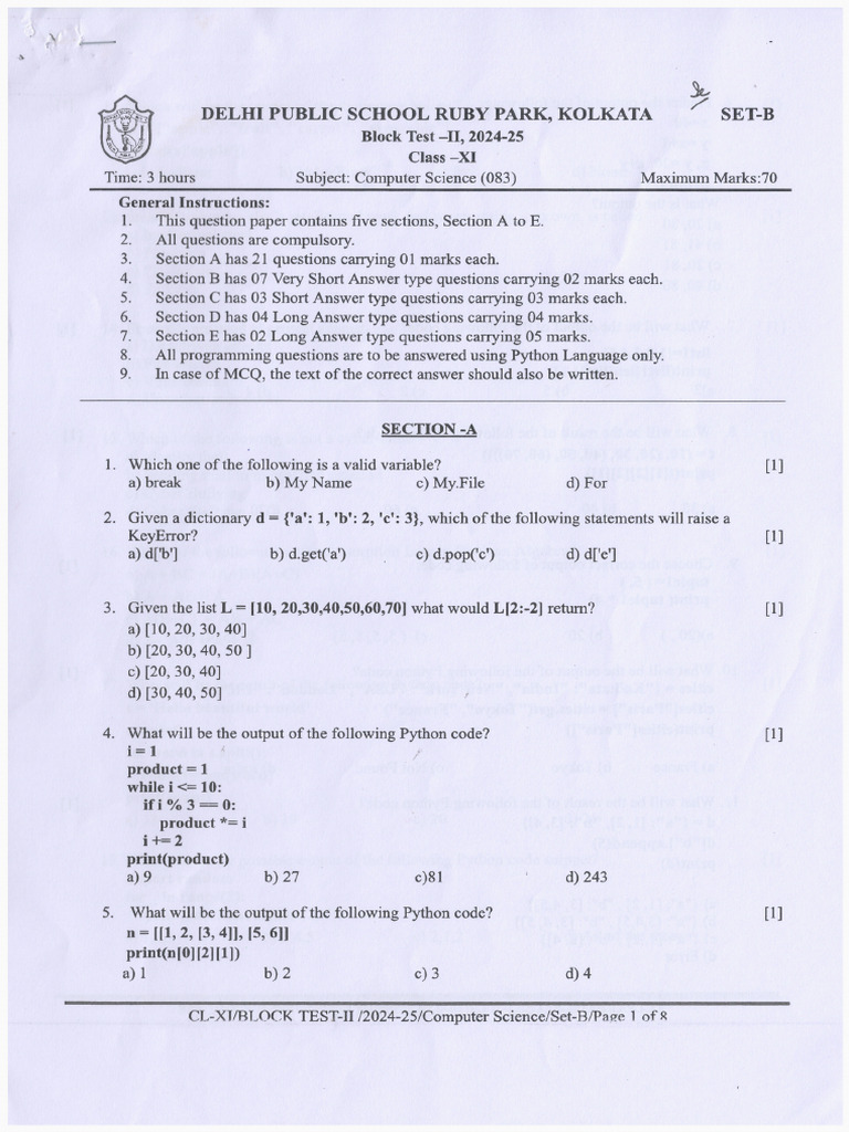 CL 11 BT2 Computer Science 2024-25 | PDF