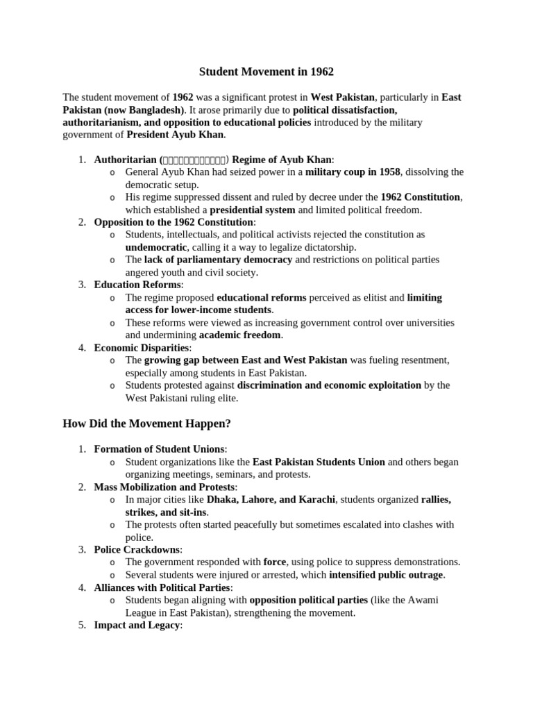 The Student Movement of 1962 | PDF | Pakistan | Authoritarianism