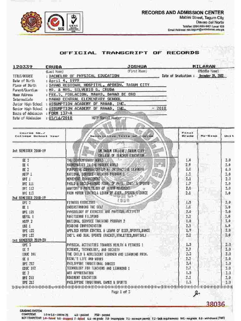 TOR, Diploma and GWA. | PDF