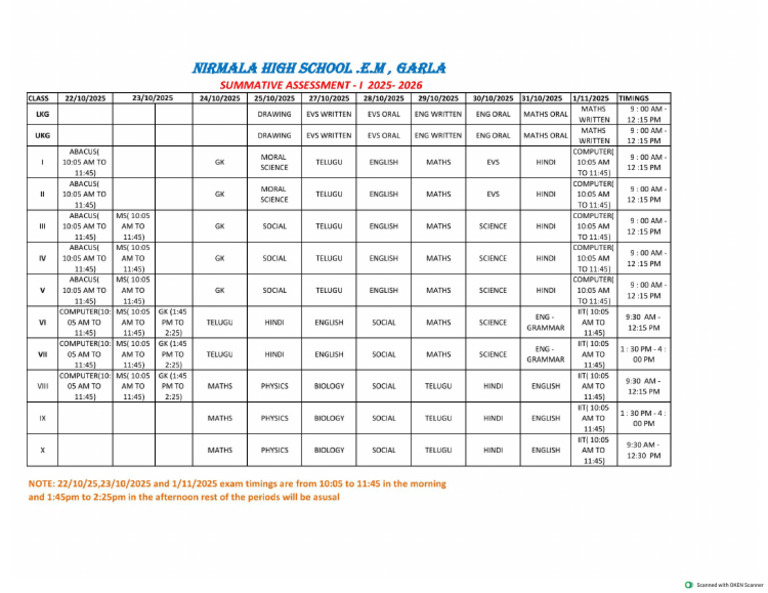 Sa - 1 Time Table | PDF