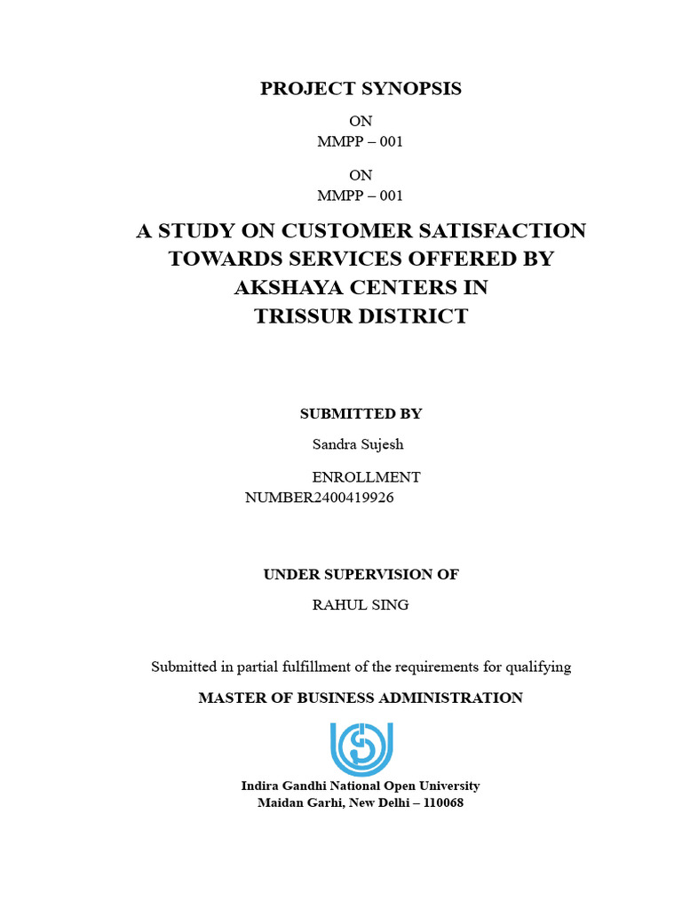 IGNOU - MBA Project Synopsis Sample | PDF | Sampling (Statistics) | Data