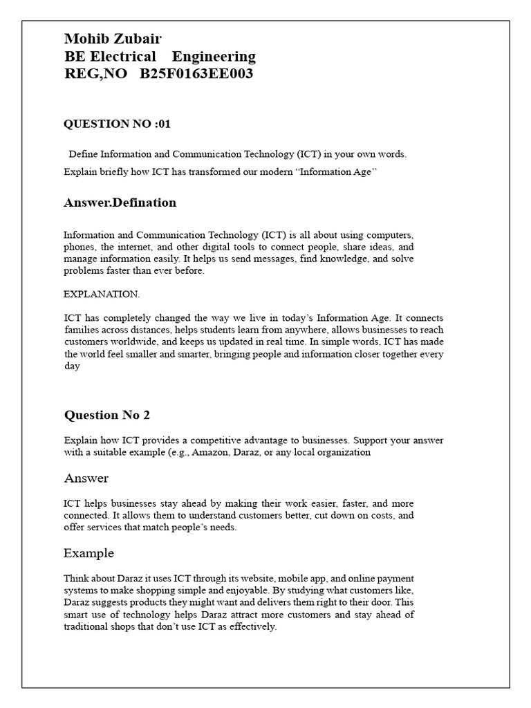 Ict Assignment Mohib Zubair | PDF | Computer Hardware | Information