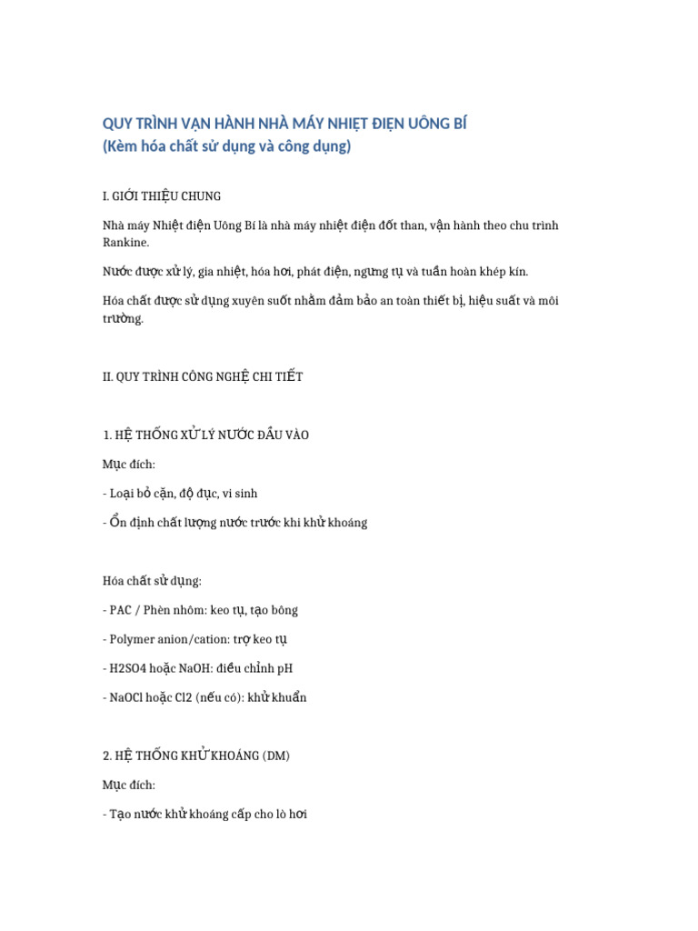 Quy Trinh Chi Tiet Nha May Nhiet Dien Uong Bi | PDF