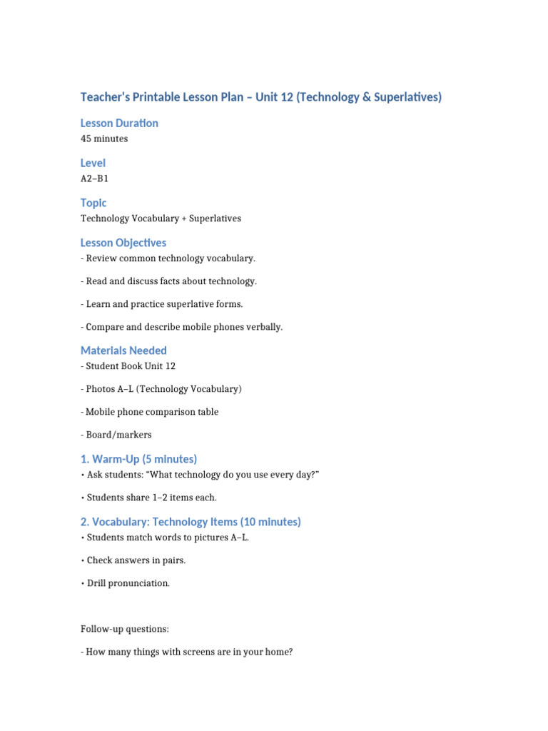 Teachers Lesson Plan Unit12 | PDF