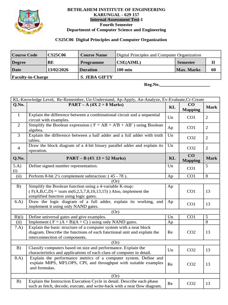 Iat 1-Dpco - Aiml | PDF | Boolean Algebra | Teaching Mathematics