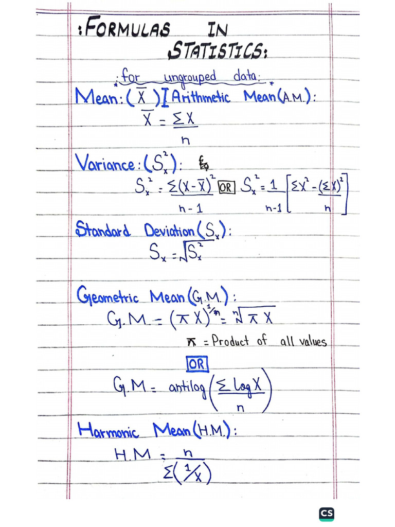 Formulas of Statistics | PDF