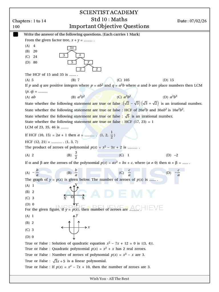 Imp Questions Section-A of Maths Class 10 | PDF | Circle | Area