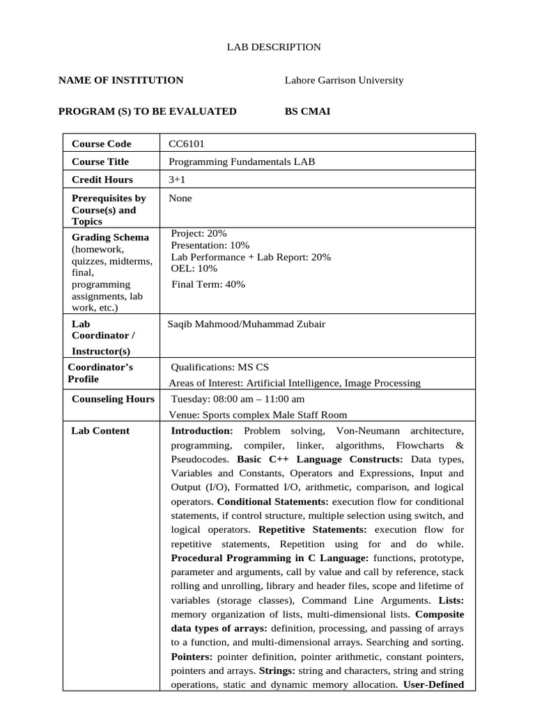 C++ Description Lab 2025-Bscmai | PDF | Pointer (Computer Programming ...