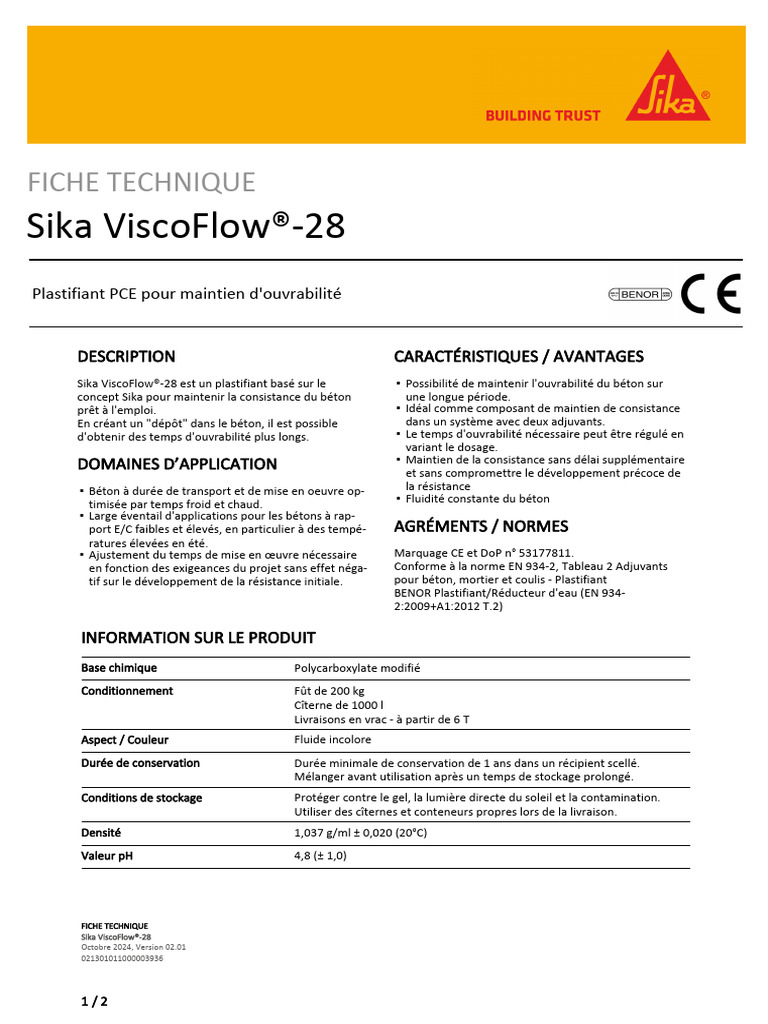 Fiche Technique Sika Viscoflow 28 | PDF | Béton | Matériaux