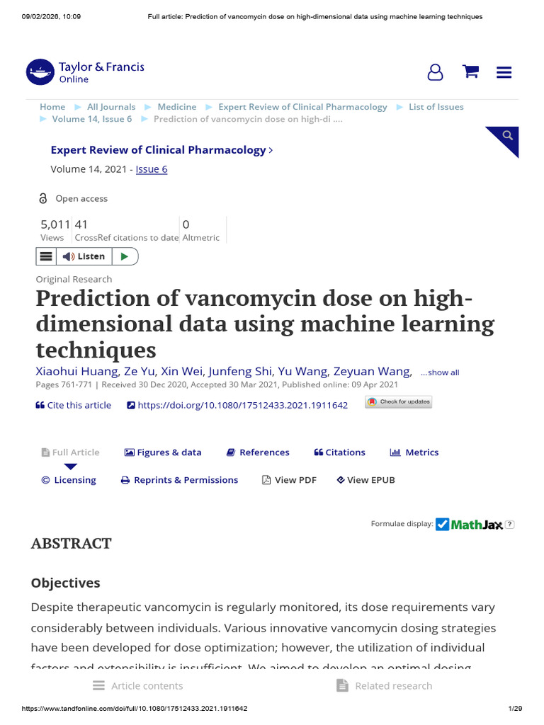 11full Article - Prediction of Vancomycin Dose On High-Dimensional Data ...