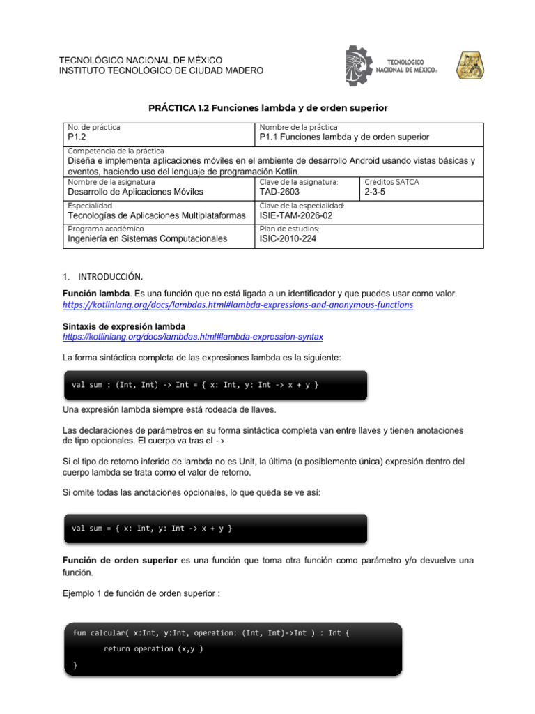 P1.2 Funciones Lambda y de Orden Superior - Opcion1 (1) | PDF | Función ...