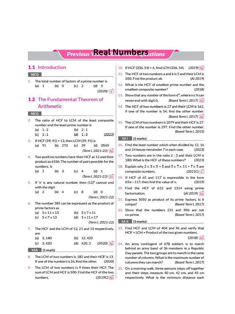 CH 1 Real Numbers PYQ | PDF