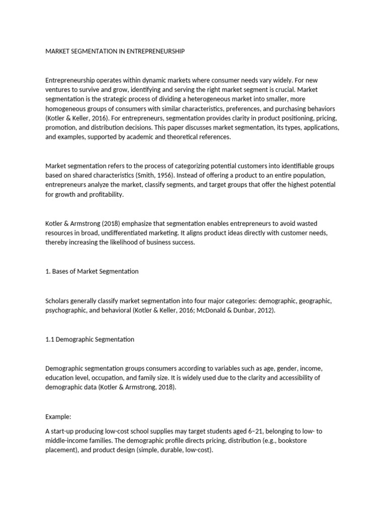 Market Segmentation in Entrepreneurship | PDF | Market Segmentation ...