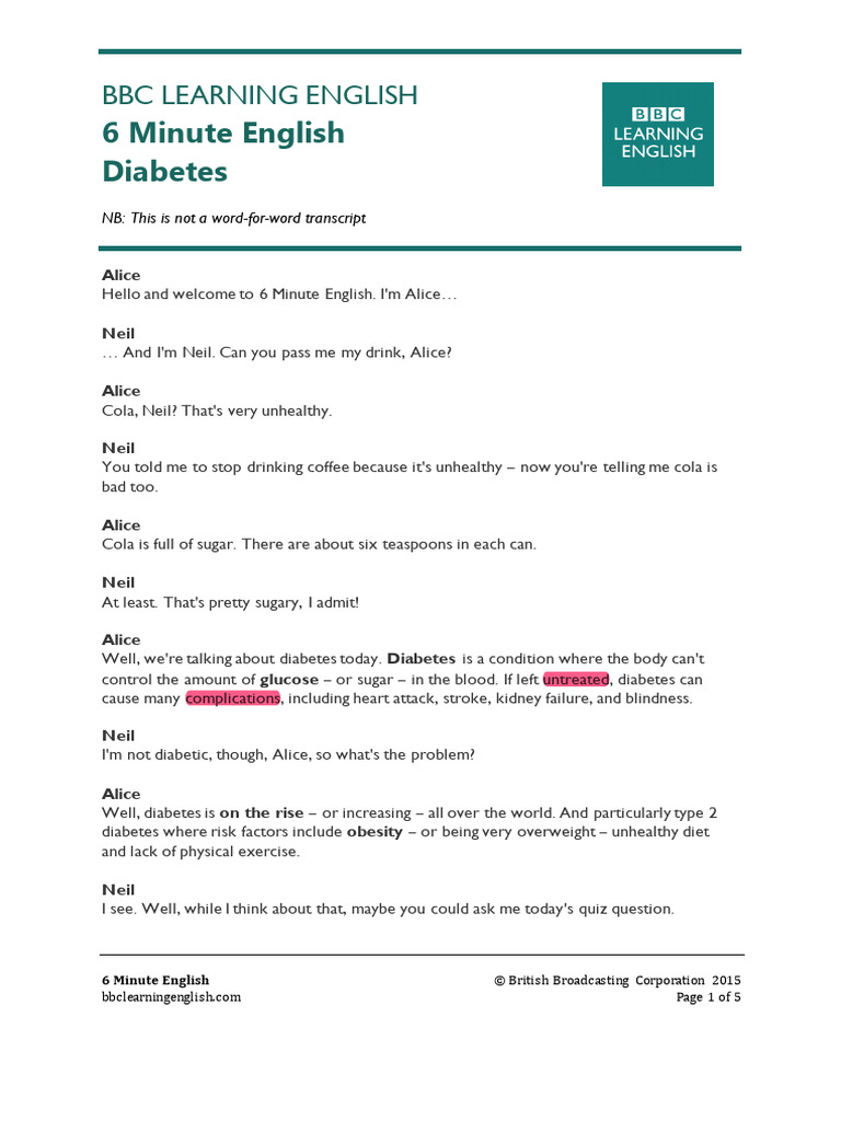 160707 6min English Diabetes | PDF | Diabetes | Hyperglycemia