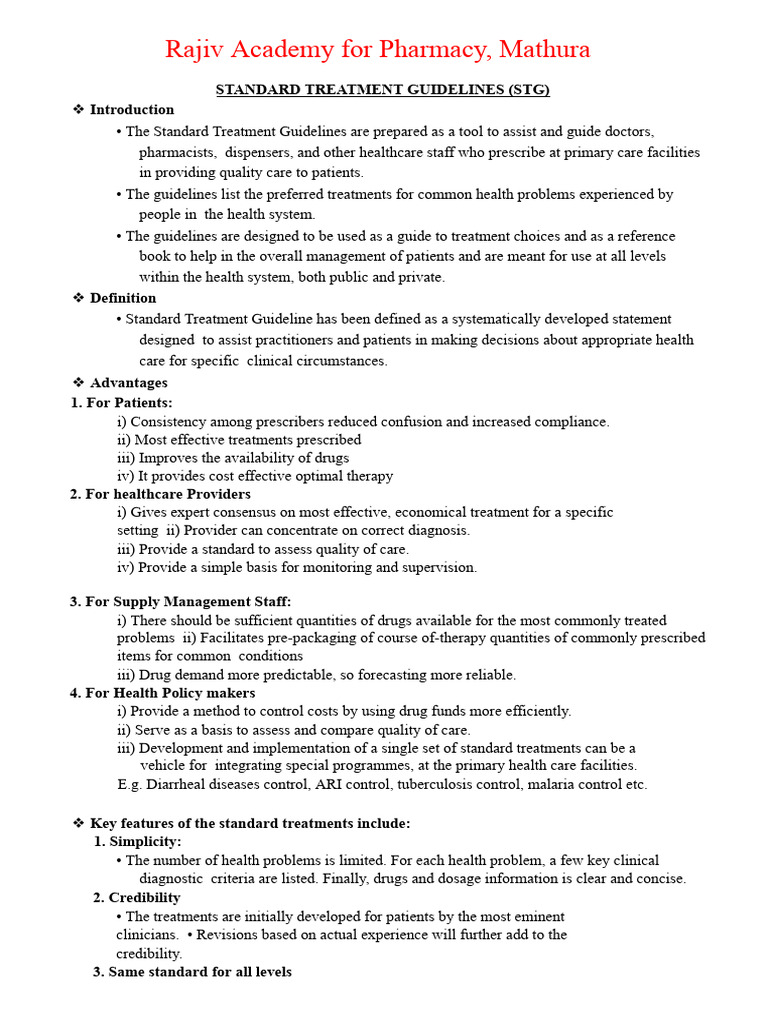 Standard Treatment Guidelines - 1 | PDF | Pharmacy | Clinical Medicine