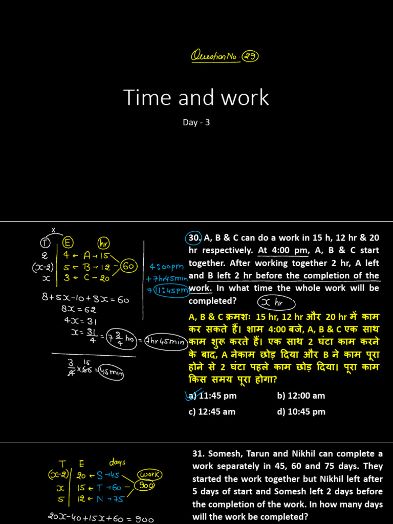 168 Arithmetic Maths Time and Work Time and Work Class Note | PDF