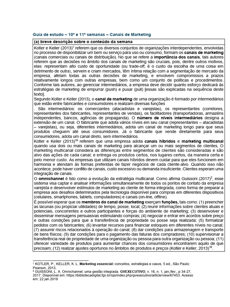 Guia de Estudo 10 e 11 Semanas MKT II - 2025 II | PDF | Marketing ...