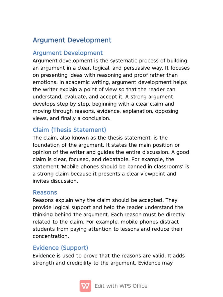 Argument Development | PDF | Argument | Reason