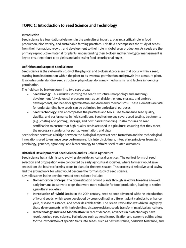Topic 1 - Aag 410 Introduction To Seed Science and Technology | PDF ...