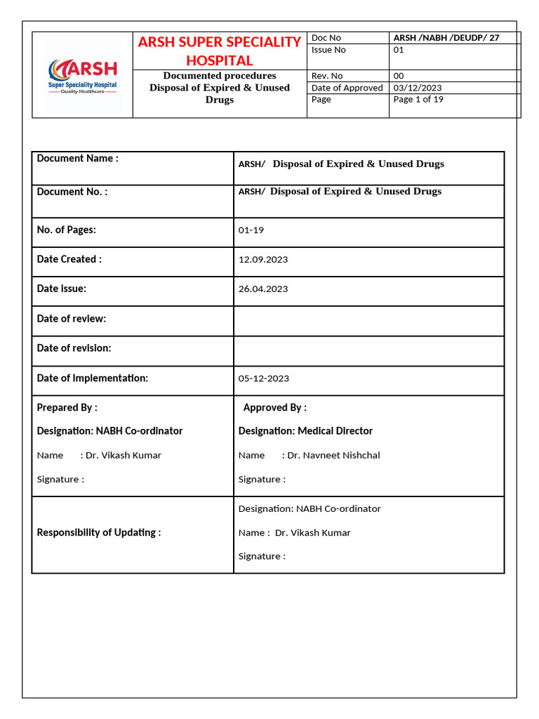 Disposal of Expired & Unused Drugs | PDF