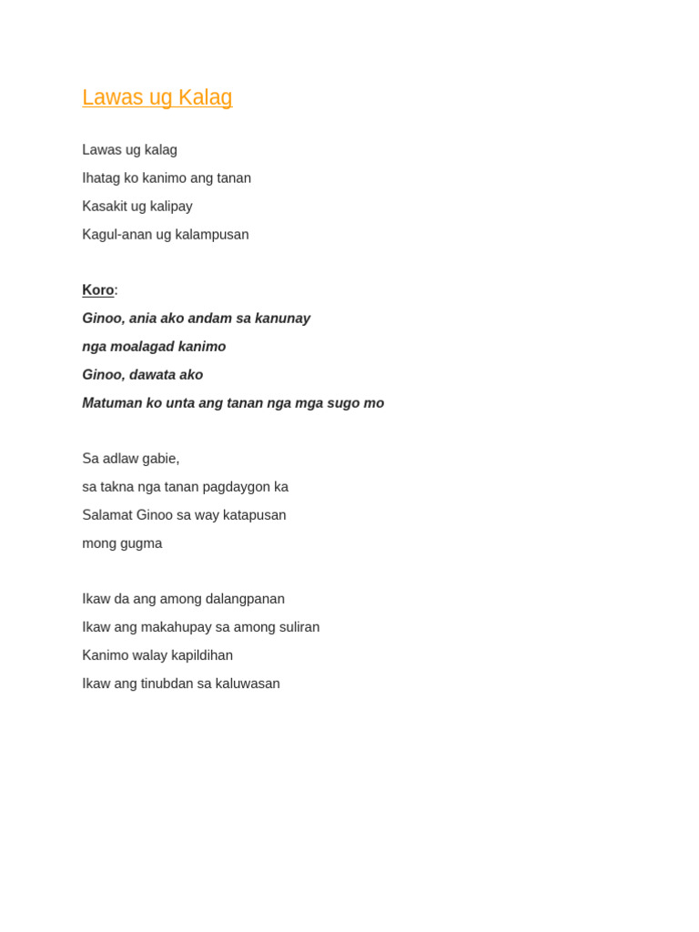 Lawas Ug Kalag | PDF