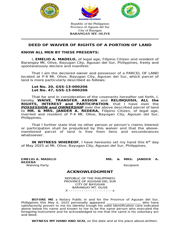 Waiver Portion of Land | PDF