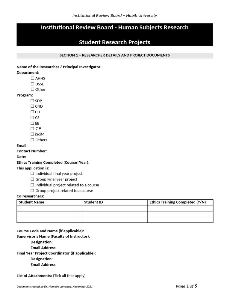 IRB Form For Students | PDF | Institutional Review Board | Risk