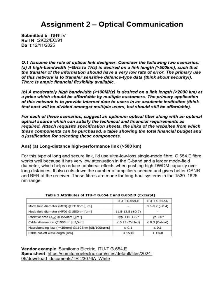 Dhruv Optical Assignment 1 Make It 2000000 | PDF | Fiber Optic ...